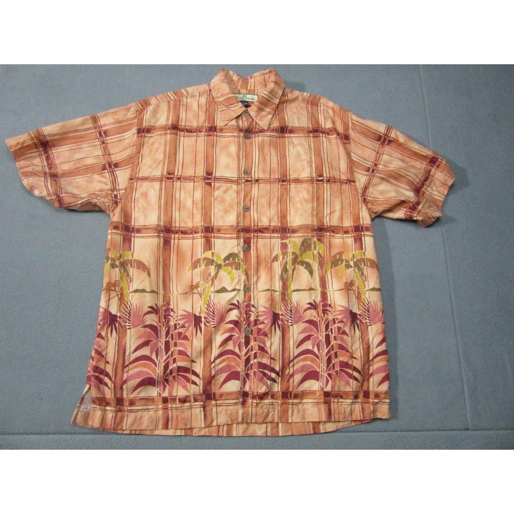 Tommy Bahama Shirt Mens Large Orange Silk Tropical Floral Short Sleeve Rare